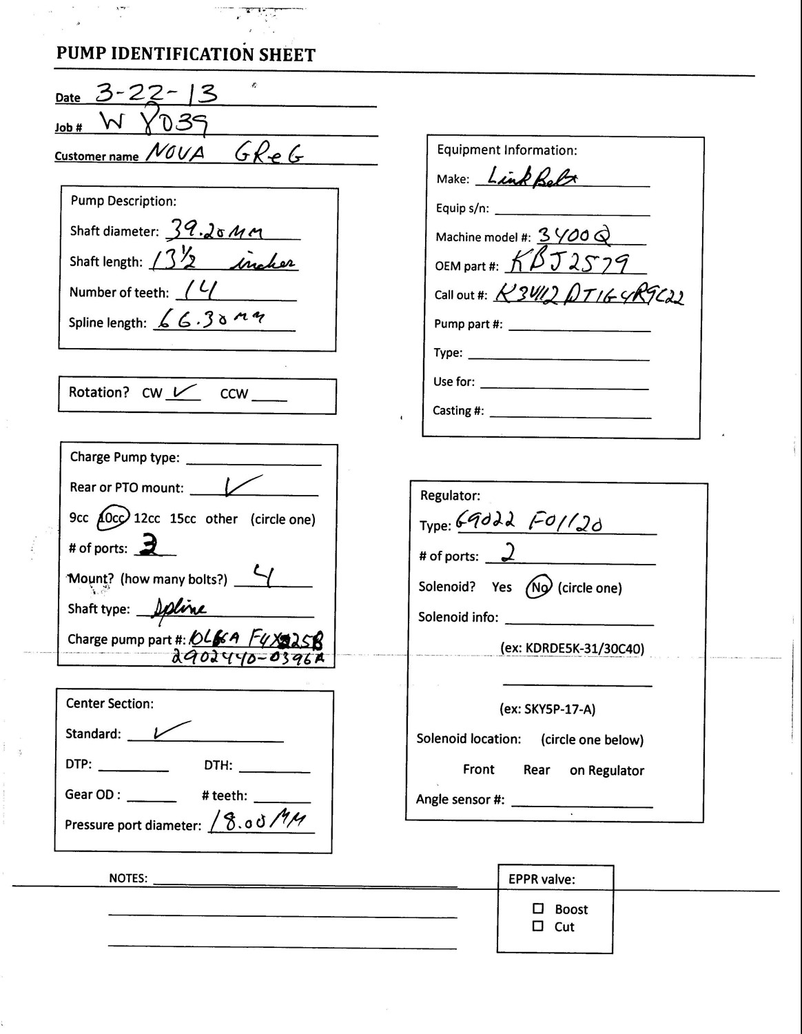 Linkbelt 3400 Main  Hydraulic Pump
