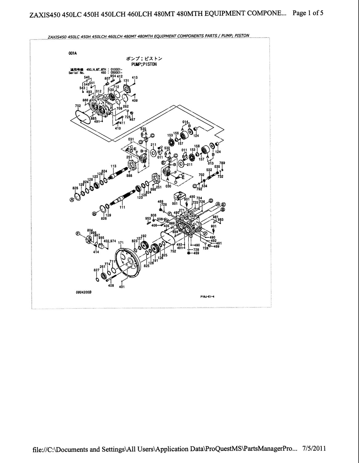 Hitachi ZAXIS450 Main Hydraulic Pump