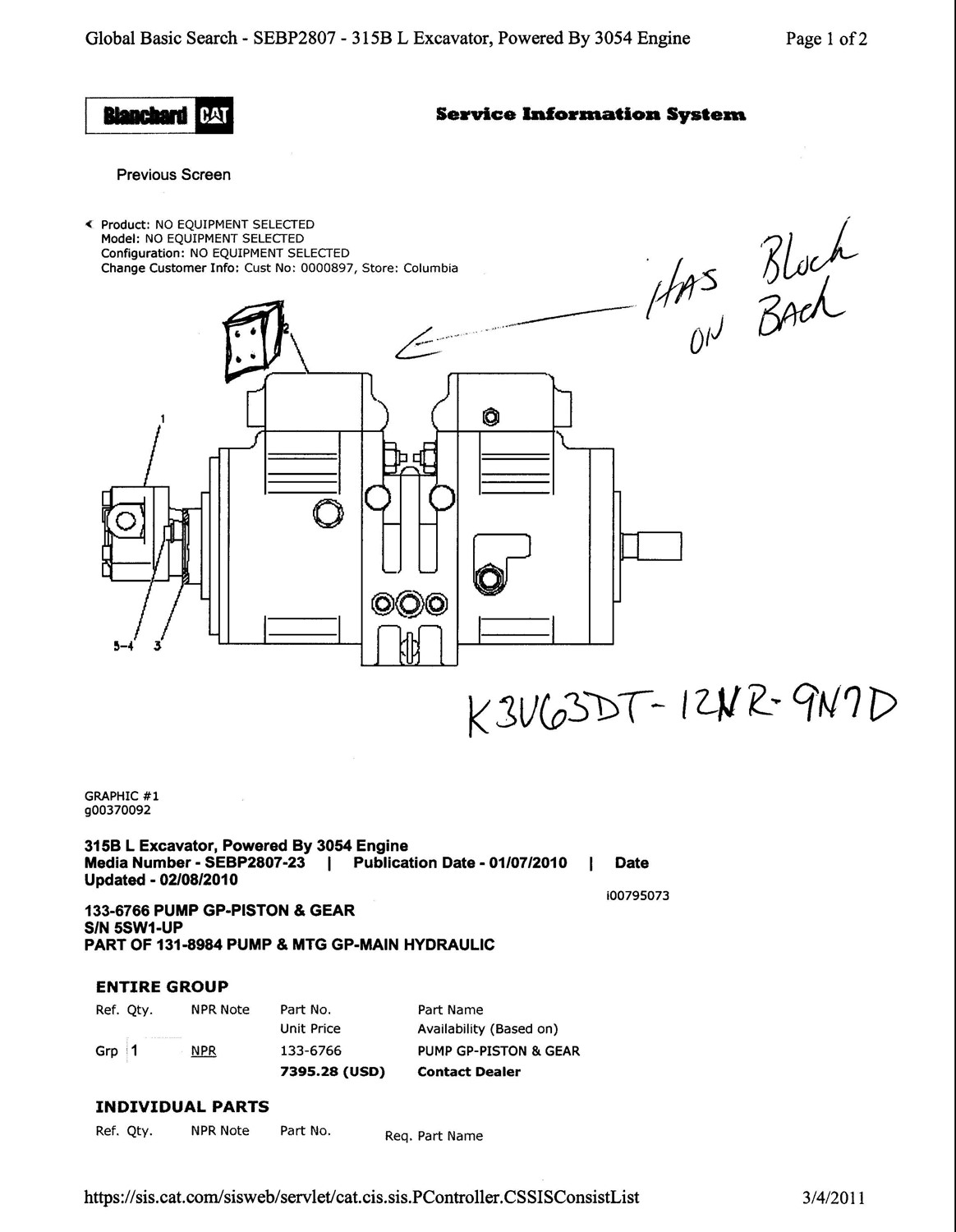 Kawasaki K3V63 Main Hydraulic Pump