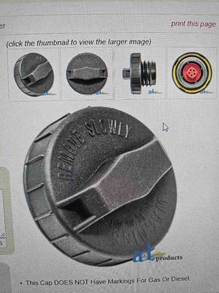 Case/case I.H. 1896, 2090, 2094, 2096, 2290, 2294, 2390, 2590, 2594, 3294 Fuel Filler Cap