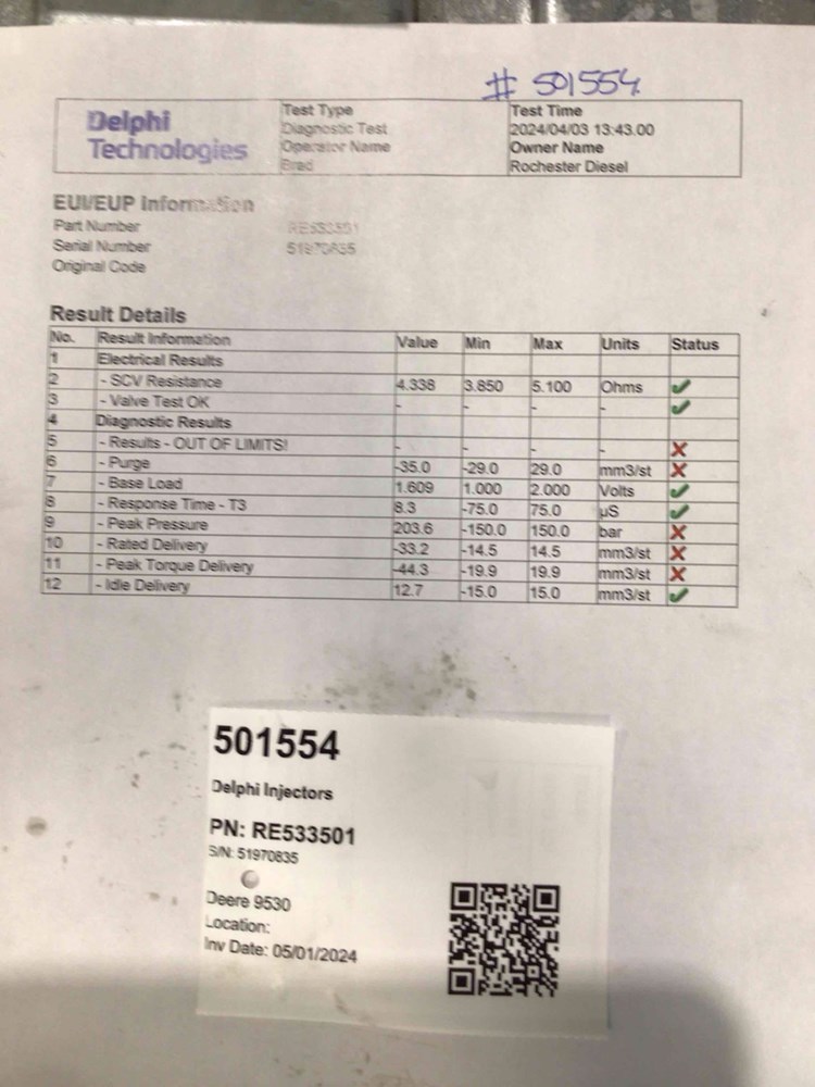 Deere 9530, 9330, 9430, 9430T, 9530T, 9630, 9630T Delphi Injectors