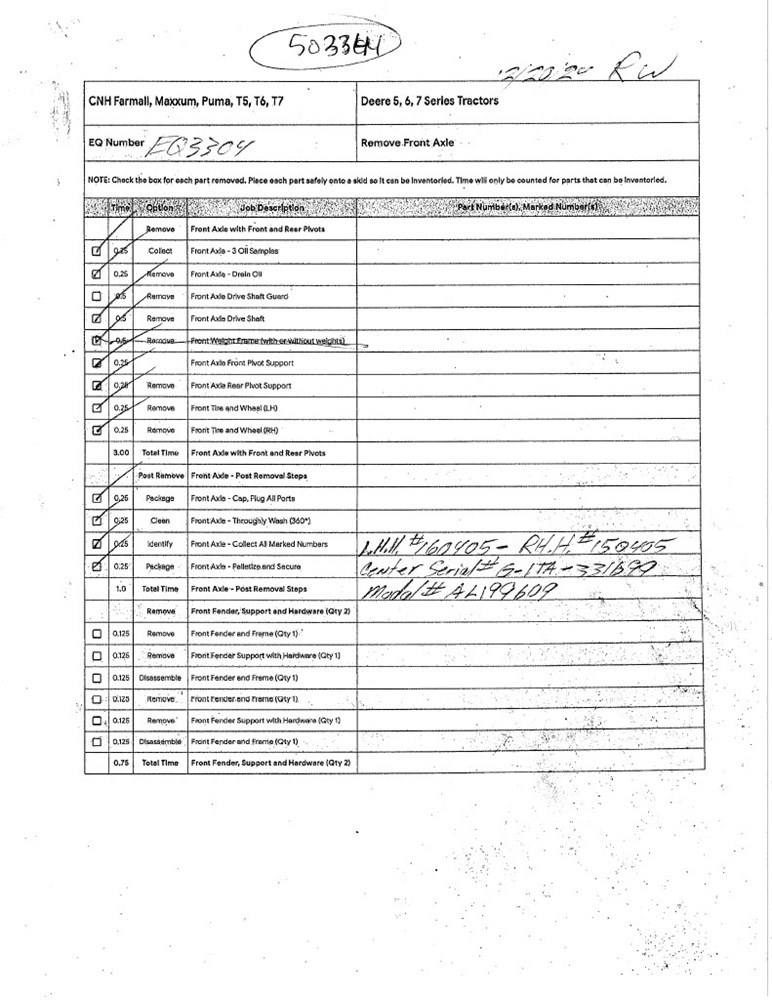 Deere 6415 Dana 730 Axle, 15.692 Ratio