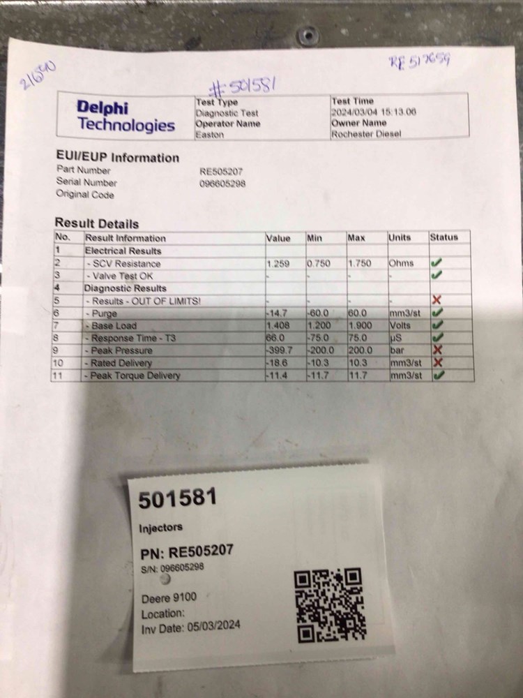 Deere 9400, 9400T, 9420T, 9520, 9620, 9620T Injectors